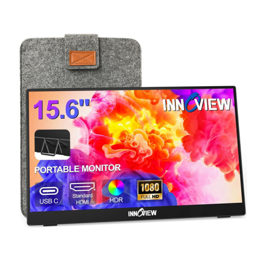 InnoView Portable Monitor 15.6" 1080P Portable Monitors for Laptop with Protective Sleeve Built-in 90° Adjustable Stand USB C HDMI Ultra-Slim Portable Laptop Monitor for MacBook Phone PS Xbox Switch - INVPM001-04B